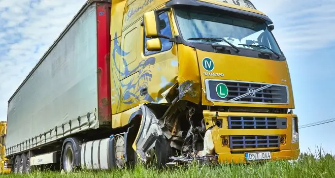 Truck on the side of the road after accident