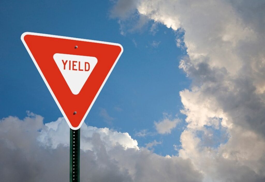 Yield sign on road in Texas