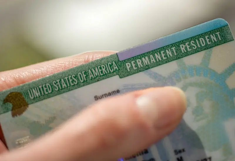 Close up view of permanent resident card