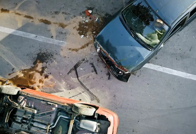 Top view of two-car accident